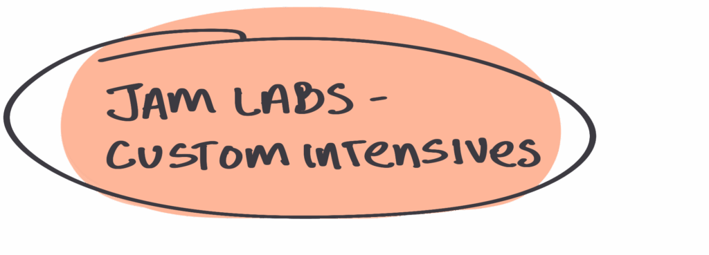 Handwritten text that reads “Jam Labs | Custom Intensives” in black marker, encircled and layered over a soft peach blob.